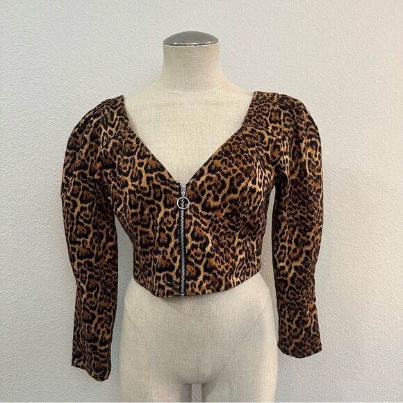 NWT Zara Crop Leopard Print Zipper Front Top 047 - Picture 3 of 5
